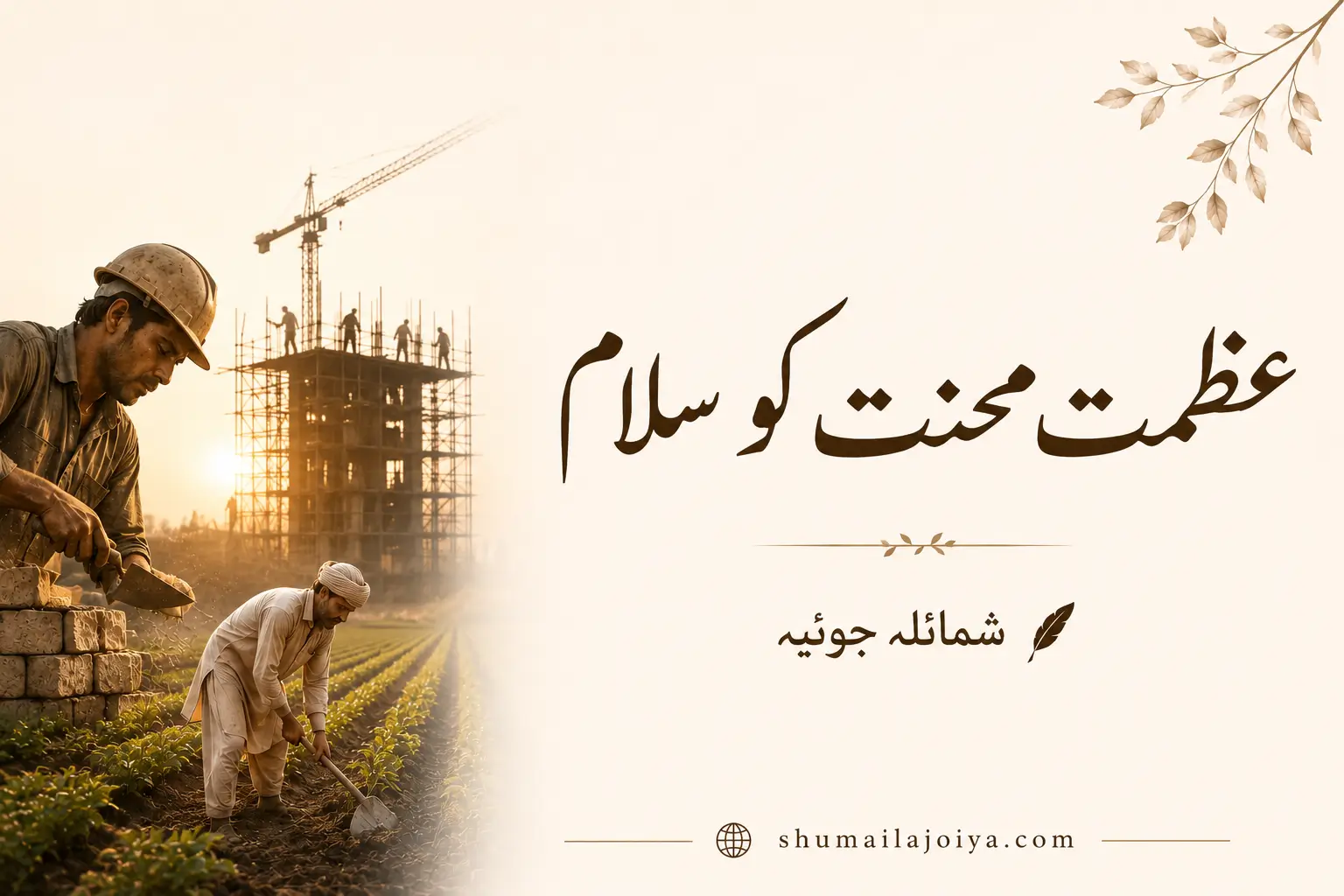 عظمتِ محنت کو سلام — محنت، رزقِ حلال، مزدوروں کی عظمت اور خدمتِ انسانیت پر مبنی شمائلہ جوئیہ کا اردو مضمون